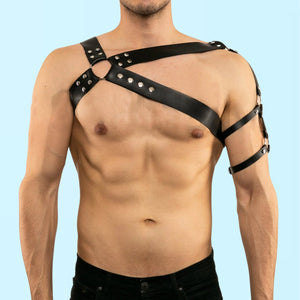 Asymmetric-Leather-Steel-Gladiator-gay mens-Harness