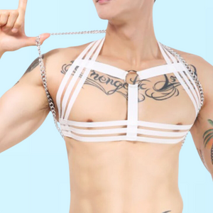 Tri-Strap Golden Ring white gay Harness