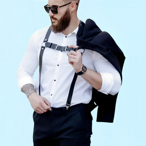 V-Back black leather Suspenders Fashion Harness