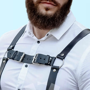 V-Back black leather Suspenders Fashion Harness