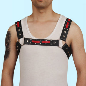 Black-and-Red-Leather-Multi-Rivet-Fashion-gay-Harness-topless