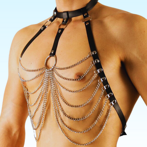 chain and leather fashion gay mens harness