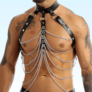 LEONIDAS - Leather & Chain Lace-up Fashion Harness